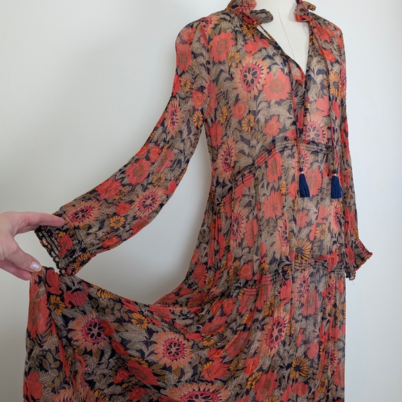 By Anthropologie The Marais Printed Chiffon Maxi Dress Long Sleeve - Picture 10 of 15